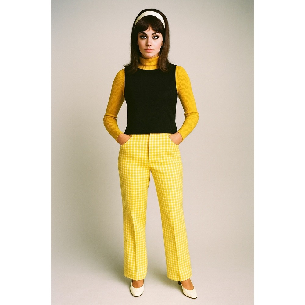 Vintage Yellow Gingham Trousers with Black Top